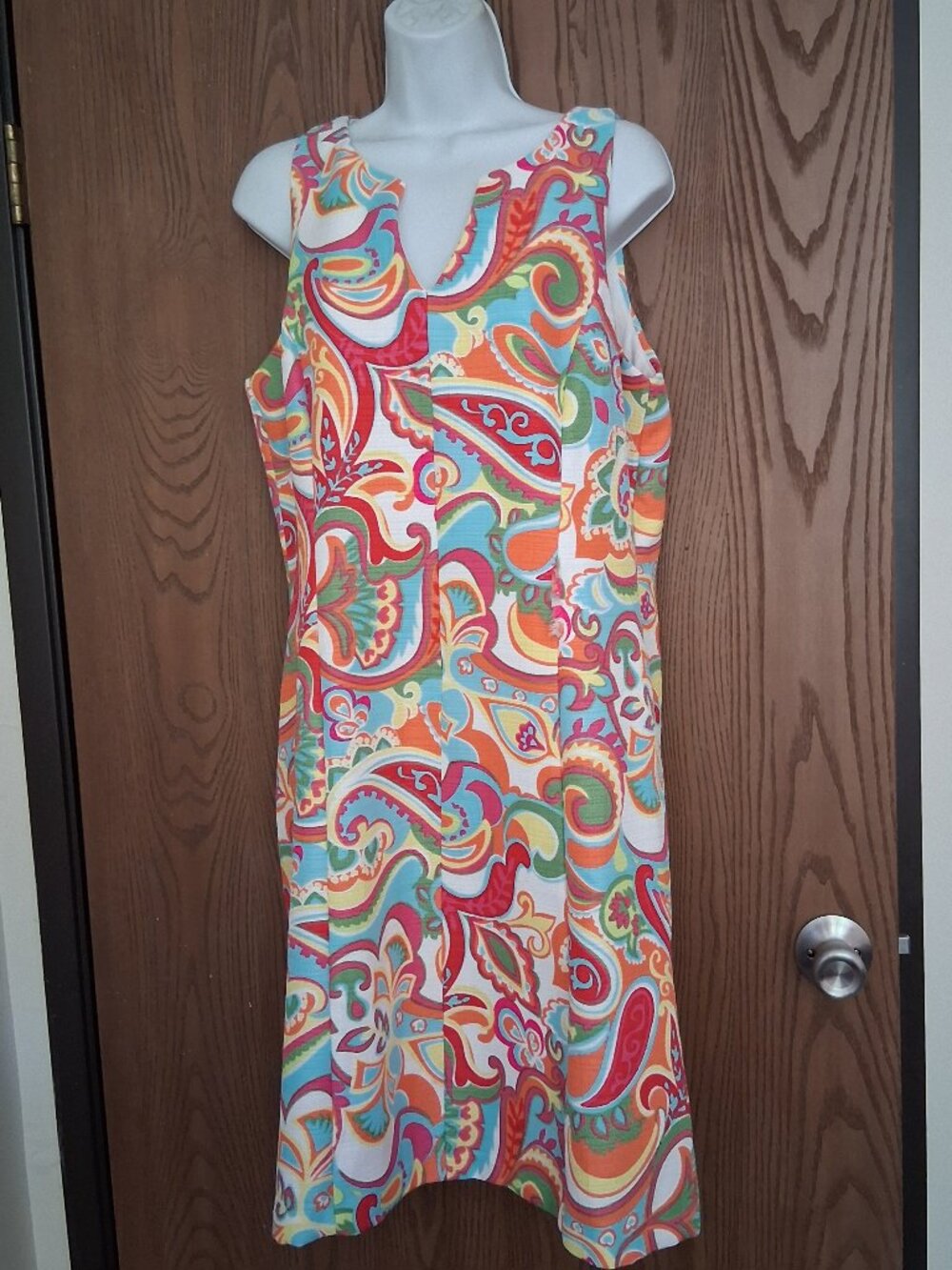 Ronni Nicole Paisley Sleeveless V-Neck Midi Dress Size 14 Red Orange Blue Yellow